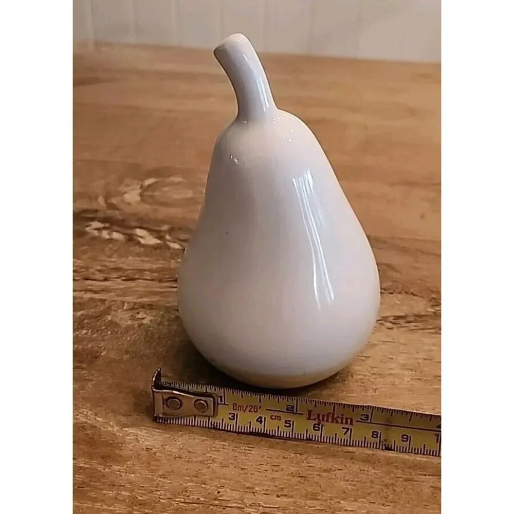 Pier 1 White Hollow Ceramic Pear 5 Inches High Life Size Shiny Finish Home Décor
